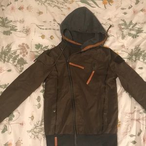 NWOT Army Green Jacket with Leather Details